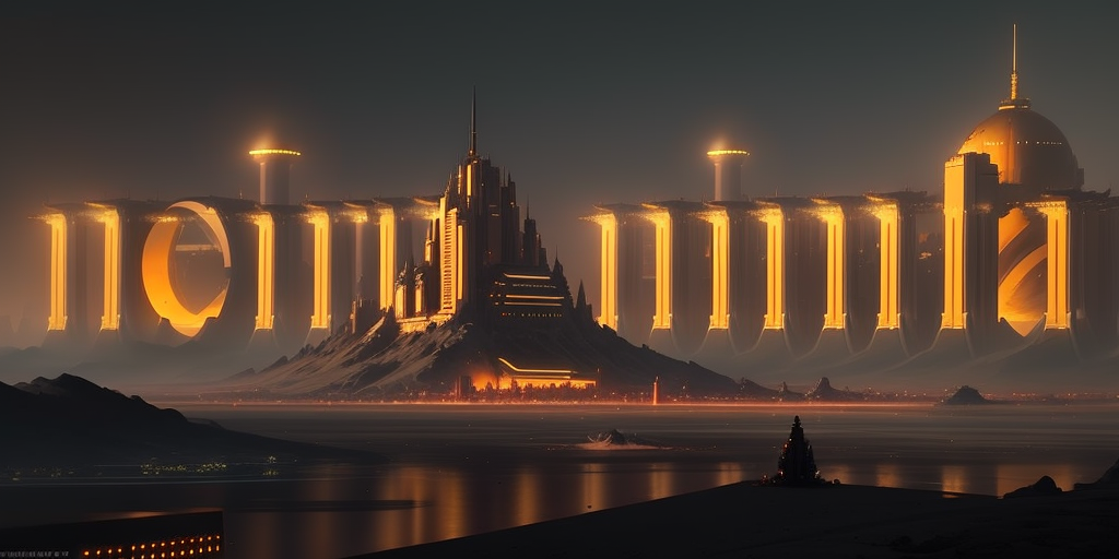 a giant golden sci - fi city by greg rutkowski, sung choi, mitchell mohrhauser, maciej kuciara, johnson ting, maxim verehi...
